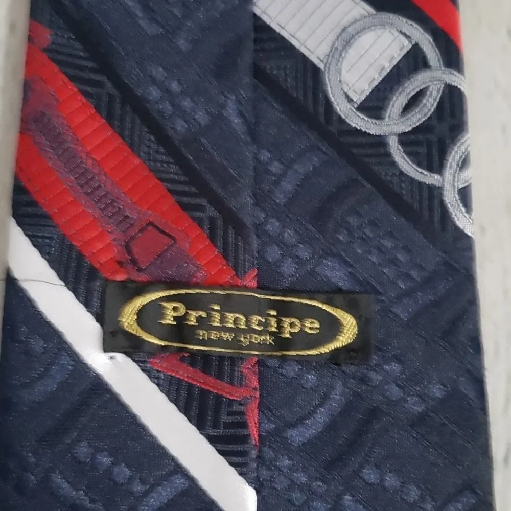 Vintage 70s 80s Navy Blue Red Striped Tie